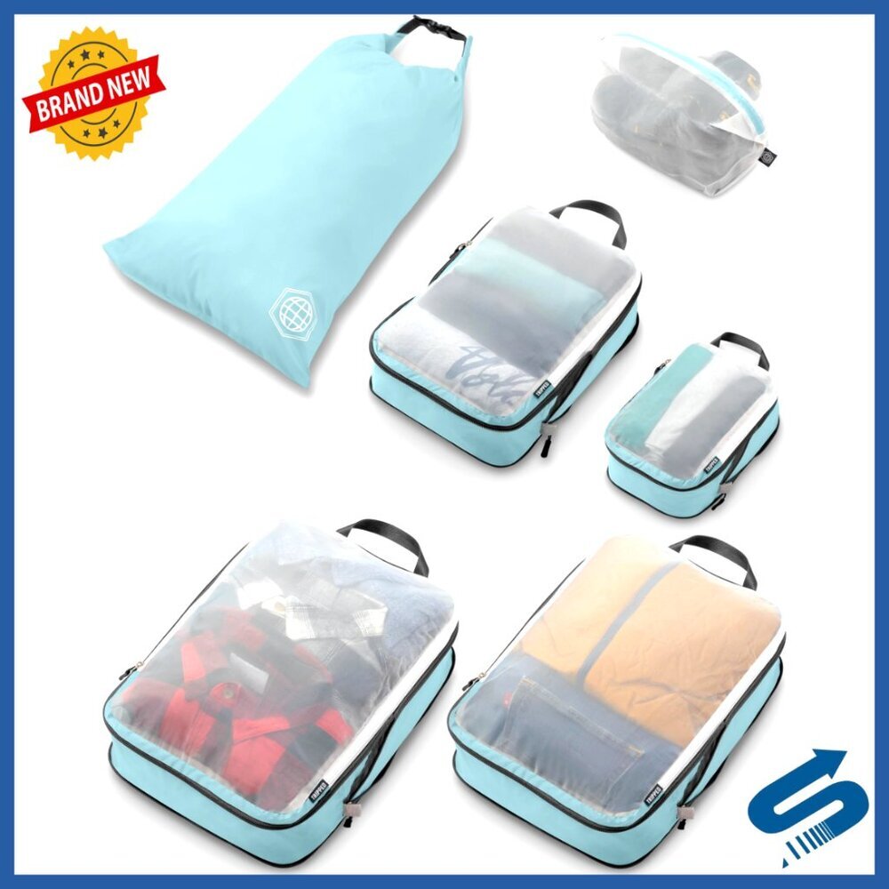Large Compression Packing Cube Set with See-Through Mesh Travel Organizers